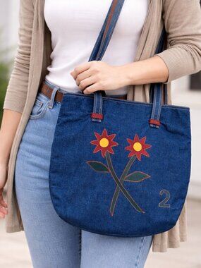 Amy 8 Chan New York Tote Bag Denim Flowers Floral Artsy Festival